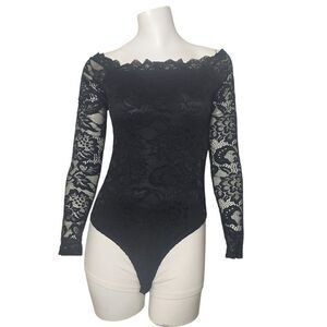 Black Lace Off-Shoulder Bodysuit
